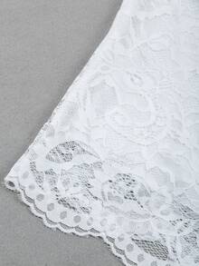 GlowEve Áo sơ mi nữ cổ tròn tay ngắn viền ren - trắng - Xem 3