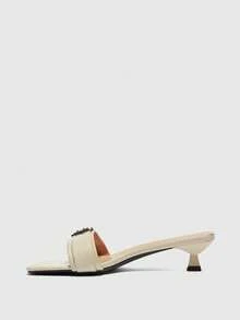 CUCCOO BIZCHIC Giày nữ mùa xuân hè mới, kiểu dáng ngoài trời, màu be, mũi vuông, hở mũi, cao gót, sandal đế xuồng kiểu Pháp có khóa kim loại. - Màu be - Xem 4