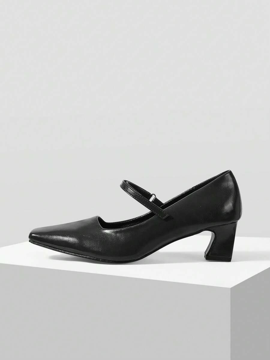 Mnmlis New Spring And Autumn Temperament Socialite Style Women's Single Shoes, Retro Word With Small Heels - Black - View 1