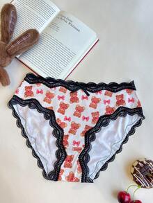 4pcs Girls' Cute Bear Print Bow Lace Contrast Color Design Panties Set - Multicolor - View 4