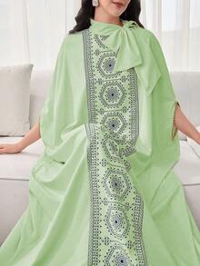 SHEIN Najma 女士拼接优雅领结宽松奢华连衣裙 - 薄荷綠 - 查看 1