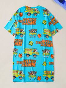 SCOOBY-DOO X SHEIN Women's Cartoon Print Short Sleeve Nightgown - Multicolor - View 2