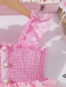 Glamorique Kids 女童纯色短袖花卉拼接优雅夏季连衣裙 - 粉色 - 查看 7