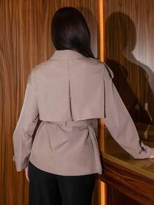 Bris Aura 女式休闲单排扣收腰风衣，秋季 - 卡其色 - 查看 2