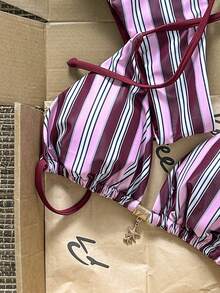Elavelle Bộ bikini nữ gồm dây chuyền in họa tiết ngẫu nhiên, trang sức kim loại, thích hợp cho mùa xuân/hè. - Nhiều màu - Xem 5