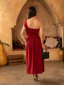 Andrea Bello 女士斜肩修身抹胸连衣裙 - 紅木色 - 查看 2