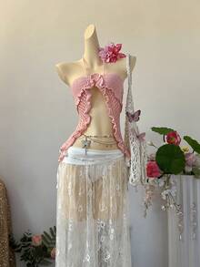 INAWLY Women's Backless Halter Neck Knit Vacation Beach Top - Baby Pink - View 1