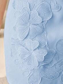 Modelyn 浅黄色3D立体花卉装饰收腰性感鸡尾酒裙，短款设计，适合约会和派对 - 藍色 - 查看 8