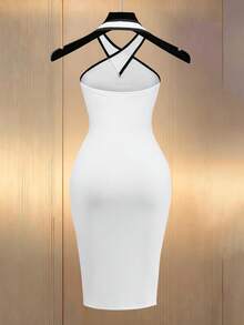 Franclia 女士白色露背吊带连衣裙，黑色滚边 - 黑與白 - 查看 2