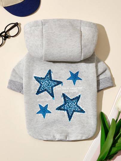 PETSIN 1 Star Print Pet Gray Sports Style Thick Warm Spring And Autumn Pet Clothing Hoodie