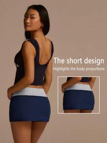 Fluxe Women's Letter Print Drawstring Waist Casual Versatile Daily & Sports Mini Skirt - Blue - View 7