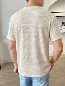 Manfinity Unisex Men's Casual Loose Fit Short Sleeve T-Shirt, White Jacquard Fabric, Summer - Apricot - View 2