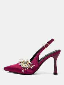 CUCCOO HITCHD Women's New Bride Spring New Style Thin Heel Outdoor Elegant Wedding Dress Red High Heels - Burgundy - View 2