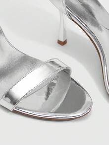 CUCCOO SZL Women Shoes Spring And Summer New Round Toe Stiletto Silver Ankle Strap Simple Women's High Heel Sandals Fashion Comfortable Versatile Sexy Party Women's Sandals Women's Shoes - @Mirror silver - View 5