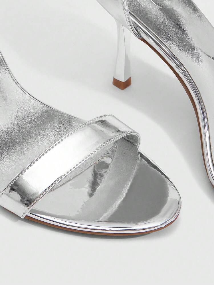 CUCCOO SZL Women Shoes Spring And Summer New Round Toe Stiletto Silver Ankle Strap Simple Women's High Heel Sandals Fashion Comfortable Versatile Sexy Party Women's Sandals Women's Shoes