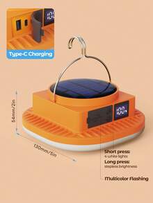 Teckwe 1pc Solar Camping Light Rechargeable Lantern,Waterproof Portable Lantern Night Lights, Multi-Functional Emergency Lamp, High Brightness Light With Hook, For Emergency, Adventure, Camping, Fishing - Orange - View 8