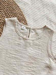 Vintaside Kids Girls' Beige Summer Tropical Vacation Holiday,Round Neck Sleeveless Tank Top & Digital Printed Pants Set,Casual Spring Outfits For Outdoor Travel - Apricot - View 8