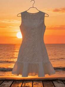 GlowEve Đầm sơ mi nữ dáng chữ A thanh lịch, lãng mạn, cổ tròn, không tay, chất liệu chiffon, thêu họa tiết, màu trắng, thích hợp cho kỳ nghỉ hè. - trắng - Xem 3