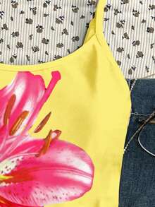 Teen Girls Lily Floral Print Pattern Camisole, Summer Vacation Casual - Multicolor - View 5