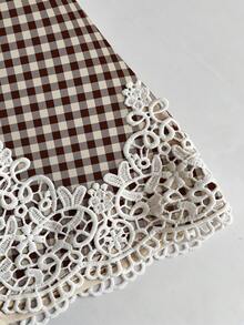 CovetEZ 2026 Spring/Summer New Brown & White Plaid Skirt, Party & Casual Wear, Women's Holiday Outfit, Women's Casual Dress, Apricot Satin & Contrast Lace Low Waist Skirt For Women - Multicolor - View 5