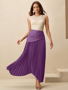 Anewsta Elegant Women's Pleated Versatile Skirt Party Deep Purple Autumn - Purple - View 6