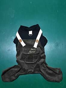 1 bộ quần áo cho thú cưng, phù hợp cho mèo và chó nhỏ, quần yếm 4 chân dễ thương - Quần yếm tình bạn - màu đen - Xem 11