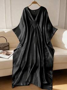 GlowEve Bata de kimono con cuello en V elegante y mangas con volantes para mujer, adecuada para fiestas, reuniones y uso diario en primavera/verano - Negro - Ver 3