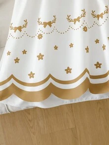 Young Girls' Sweet Princess Style Heart & Bow Print Ruffle Hem A-Line Dress, Loose Fit, Suitable For Daily Outings, Birthday Parties, Family Gatherings, Festivals - Brown - View 6
