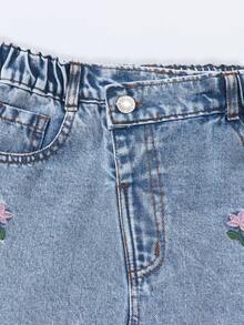 SHEIN Váy denim dáng chữ A thêu hoa màu xanh nhạt mới cho bé gái tuổi teen mùa hè 2026, cạp cao, ôm sát, dáng suông dài, phong cách retro Mỹ, Nhật Bản, thời trang đường phố, chất liệu denim dày dặn, thích hợp mặc hàng ngày, đi nghỉ mát, dự lễ hội âm nhạc. - Rửa nhẹ - Xem 6