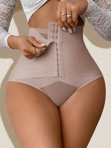 Crystal Vow 女士高腰束腰塑身裤，带钩扣，性感网纱提臀塑形短裤 - 淡紫色 - 查看 4