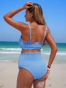 Swim Vcay Bộ đồ bơi tankini bầu mùa hè 25SS kẻ caro kiểu dáng thường ngày dành cho bà bầu - Màu xanh lam - Xem 2