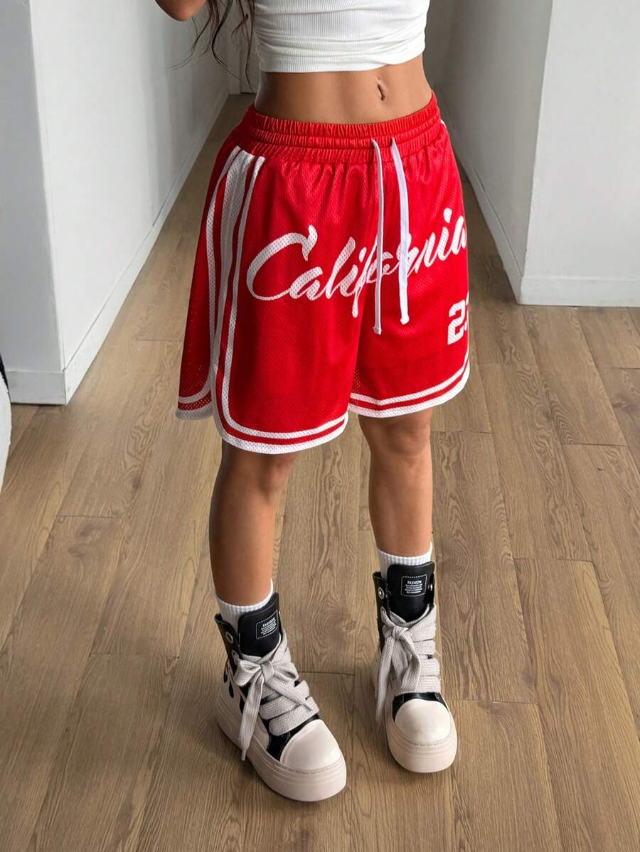 Coolane Women's Summer Going Out Streetwear Game Day Sport Rave Festival Graphics Breathable Mesh Red Track Shorts - Red - View 1