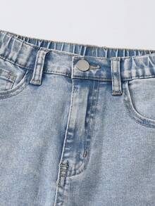 SHEIN Tween Mädchen Jeans 8J-12J mit floraler Stickerei Design Skinny Flare, Slim Fit Seitentaschen, Taillenbund mit Gummizug, weiches Denim Material, geeignet für Stadtbummel, Alltags-Mode, Outfits des Tages, Ausflüge, Partys, 2026 Neuankömmling Tween Mädchen elegante bestickte Flare Jeans - Helle Waschung - Übersicht 4