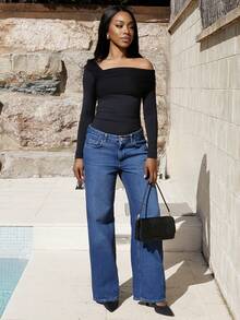 Yess Loren Women White Solid Asymmetric Neck Gathered Long Sleeve Bodysuit, Casual Wear - Black - View 4