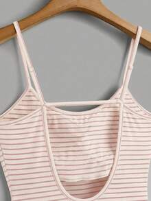 Comfortcana 女士性感粉白条纹露背连体衣，夏季必备 - 粉色 - 查看 5