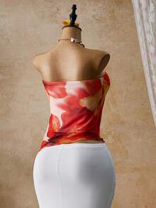 Zolique Yellow Floral Print Backless Cropped Camisole Top, Suitable For Beach Wear - Multicolor - View 3