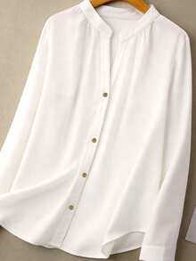 GlowEve CURVE Camisa versátil y casual todo a juego para mujer de talla grande, adecuada para uso diario y atuendo de oficina - Blanco - Ver 7