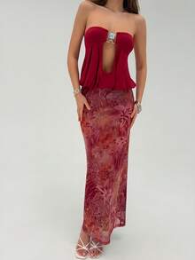 Aloruh Đầm dài in họa tiết màu đỏ tía mới dành cho nữ/Đầm đi nghỉ mát/Đầm trang trí kim loại/Đầm lưới/Đầm mùa hè - Nhiều màu - Xem 8