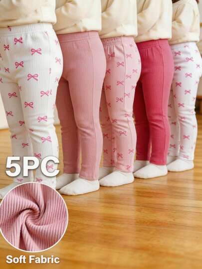SHEIN Vintaside Kids 5pcs/Set Baby Girl Cute Heart Leggings, Soft & Comfortable, Elastic, Skin-Friendly, Fashion Essential For Autumn/Winter, Multi-Color Options