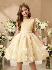 SHEIN Đầm dự tiệc mới cho bé gái, đầm công chúa ngắn xòe bằng vải voan, đầm vest dự biểu diễn piano. - Rượu sâm banh - Xem 8