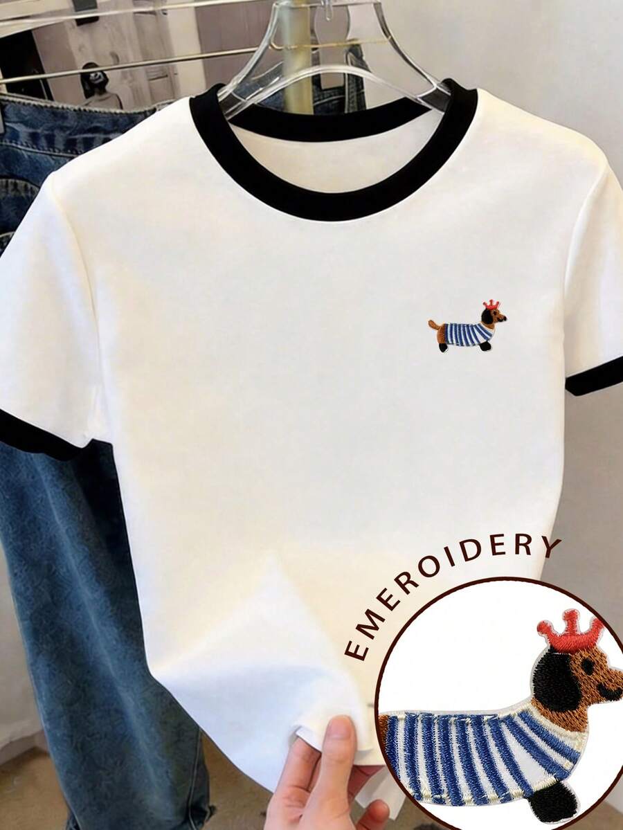 Resyla Cute Puppy Print Women Round Neck Short Sleeve T-Shirt - Multicolor - View 1