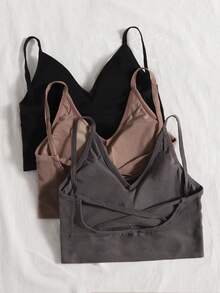 Lowkey Lull Women's Casual Comfy Plain Fabric Bralettes Medium Stretch Backless Design Multicolor Pack - Multicolor - View 2