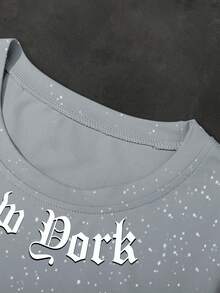 Manfinity EMRG 男士休闲宽松数字字母印花落肩T恤，时尚街头风格，夏季 - 灰色 - 查看 5