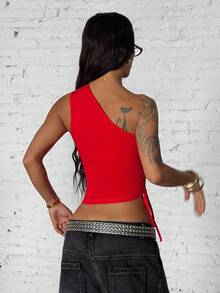 StreetHx Women's Red Base Yellow Printed Shoulder Top - Multicolor - View 3