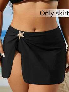 SHEIN Swim Curve Quần bơi liền mảnh màu trơn cỡ lớn cho nữ mặc đi biển thường ngày - màu đen - Xem 1