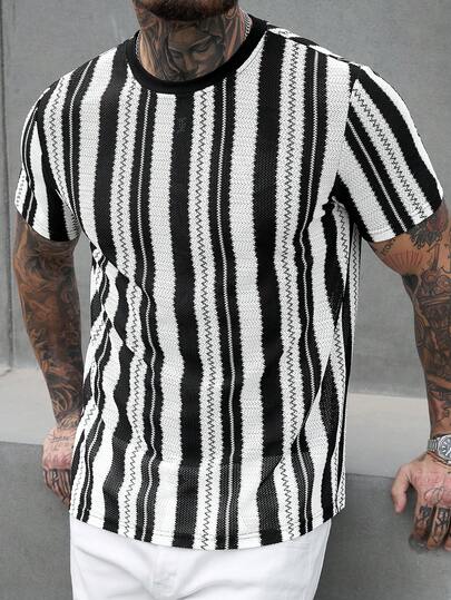 Manfinity CasualCool Men's Casual Striped Short Sleeve T-Shirt, Summer