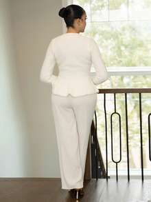 Áo khoác cardigan dáng rộng đính nút ngọc trai cho nữ, mùa thu - Màu be - Xem 2