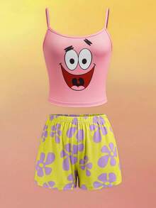 SpongeBob SquarePants | SHEIN Bộ đồ ngủ nữ gồm áo hai dây và quần short. - Nhiều màu - Xem 1