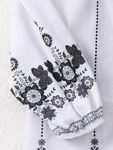 Emery Rose Kids Young Girl Floral Print Shirt & Shorts Set, Casual Holiday Outfit - Multicolor - View 7