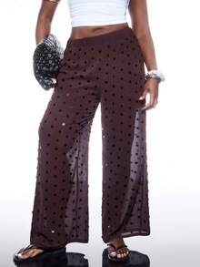 LYSMO Plus Size Women's Music Festival Mesh Sequin Loose Pants - Brown - View 4